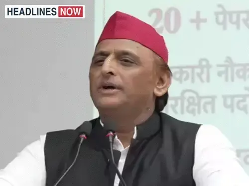 Akhilesh Yadav speaks during a press conference in Lucknow